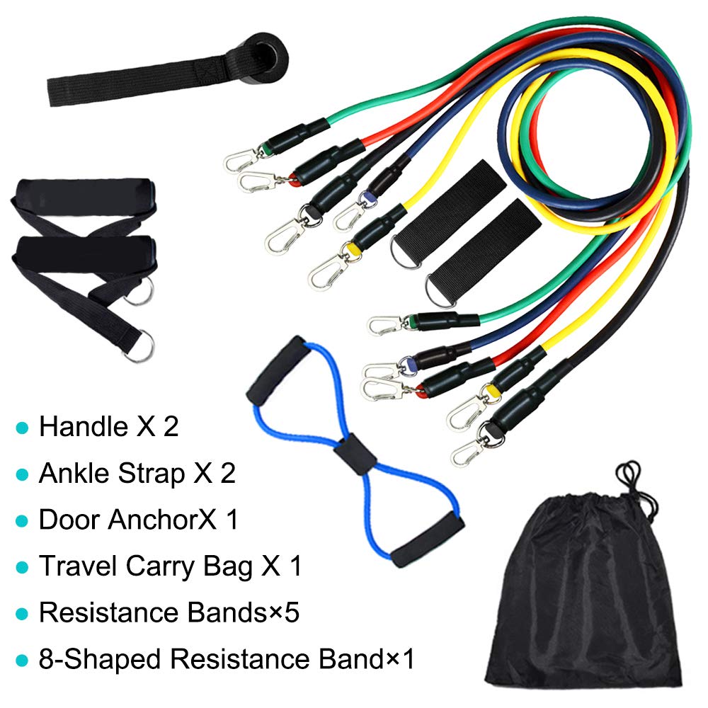 OTAN Resistance Bands Set 12-Pieces Packed Exercise Bands with Door Anchor, Handles, Waterproof Carry Bag, Legs Ankle Straps for Resistance Training, Physical Therapy, Home Workouts - Opticdeals