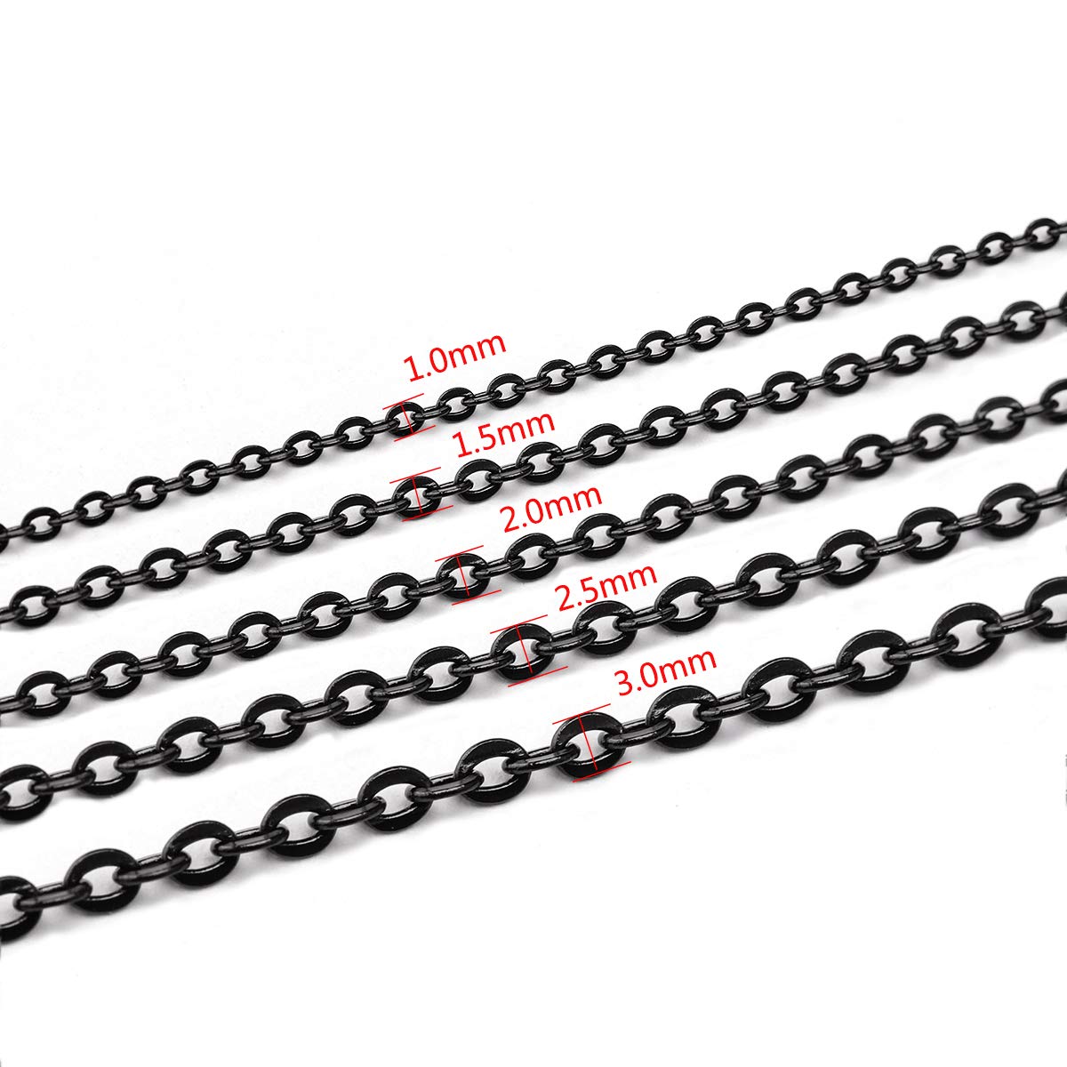 33 Feet Black Stainless Steel Flat Cable Chains Link Spool Bulk with 20 Lobster - Opticdeals