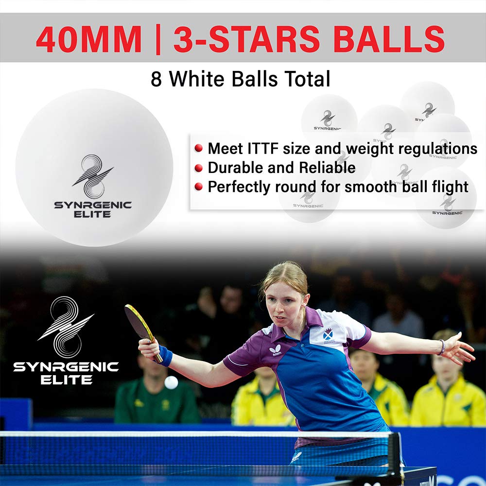 Synrgenic Table Tennis Paddle Set - 4 Professional Ping Pong Rackets, 8 Professional ITTF Game Balls, and Portable Cover Bag - Ergonomic Wooden Bats for Powerful Speed and Spin - Opticdeals