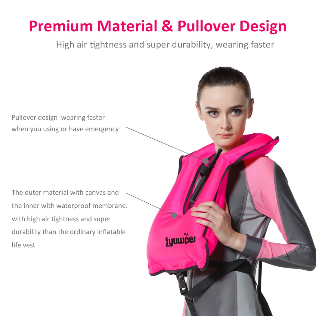 Lyuwpes Snorkel Vest Adult Inflatable Life Jacket  Up to 200 lb support Snorkeling Jackets Man Women Unisex Pink - Opticdeals