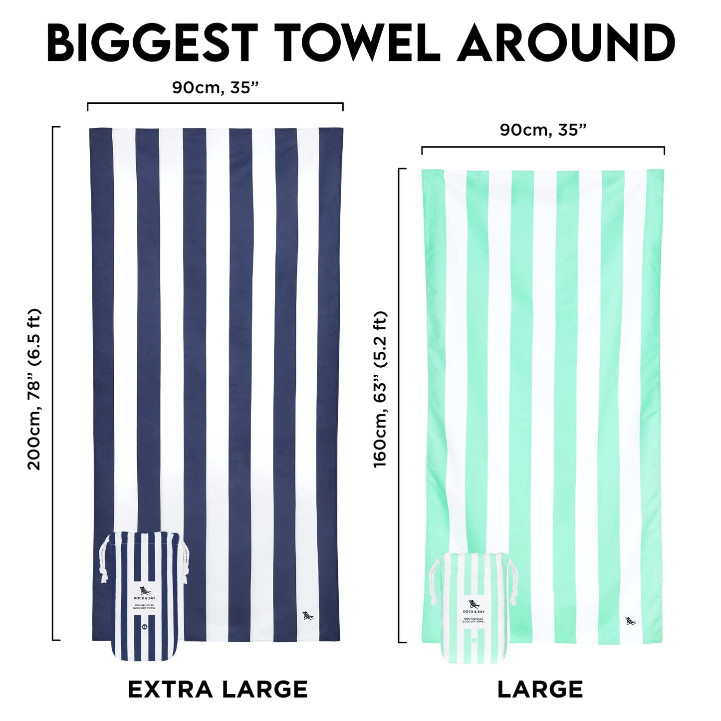 Dock & Bay Microfiber Towel - Beach & Travel (Green - Large 63x31) - Fast Dry Swim Towel (Also Available in Extra Large) - Opticdeals