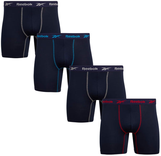 Reebok Men's Underwear - Performance Boxer Briefs (4 Pack), Size Large, Martime Blue - Opticdeals