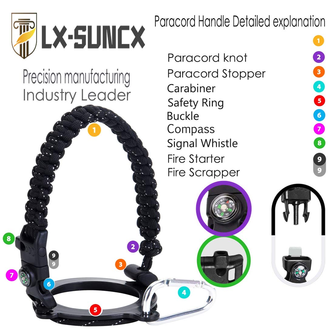 LX-SUNCX Paracord Handle for Hydro Flask 2.0 Wide Mouth Water Bottles(12 to - Opticdeals