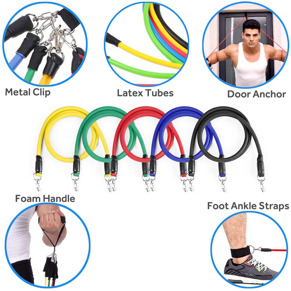 Resistance Bands Set 11pcs 100lbs of Total Weight Resistance - Opticdeals