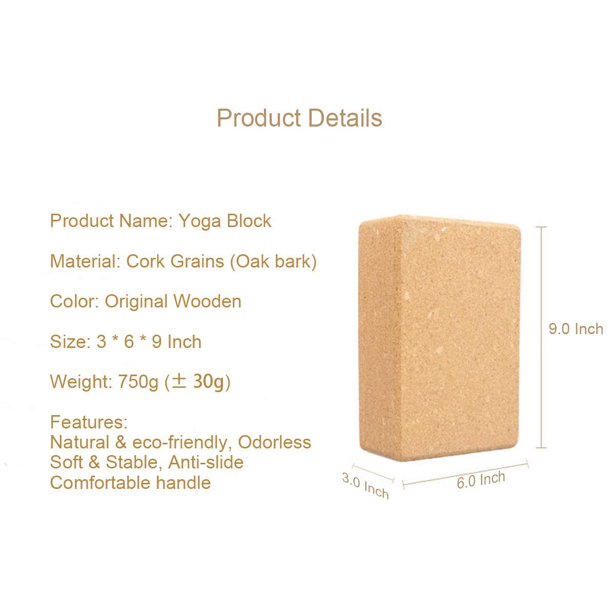 EFFYLIFE Cork Yoga Block   (9" x 6" x 3")- - Opticdeals