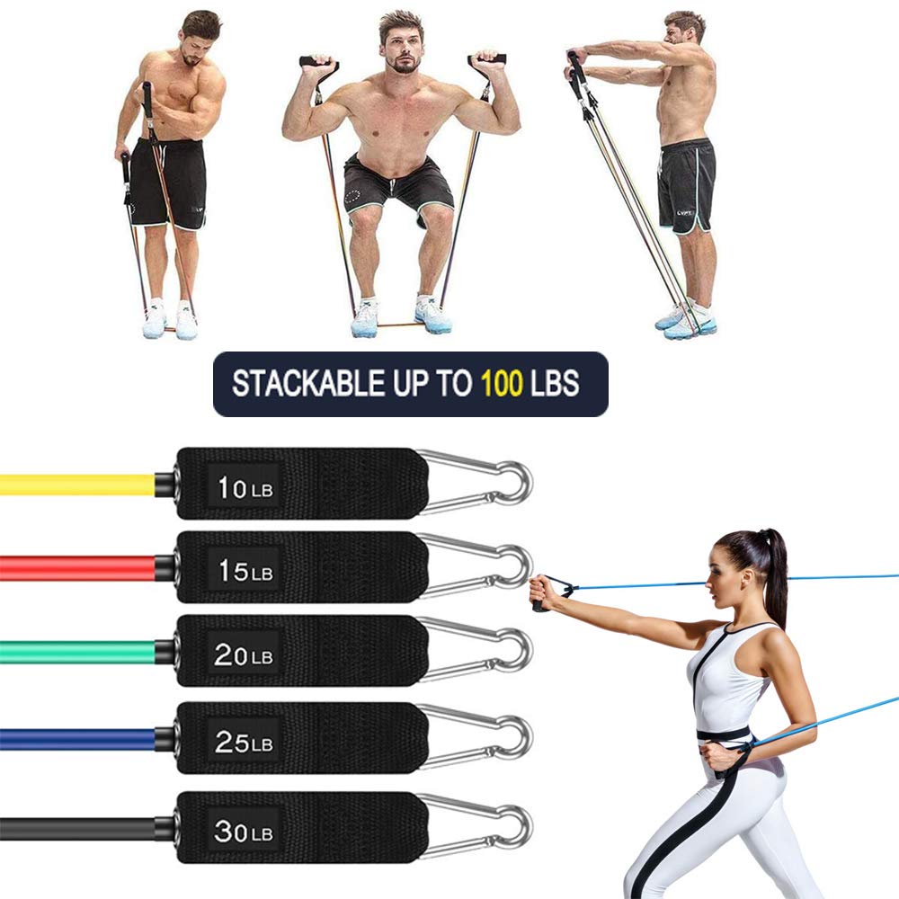 Resistance Bands Set,5 Stackable Exercise Bands Totaling 100lbs Of Resistance - Opticdeals