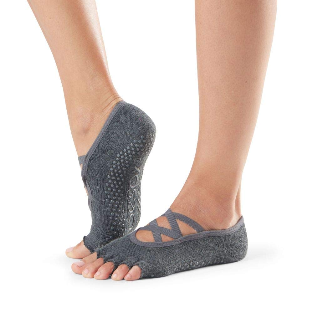 toesox Grip Pilates Barre Socks – Non Slip Elle Half Toe for Yoga & Ballet, Medium, Charcoal Grey - Opticdeals