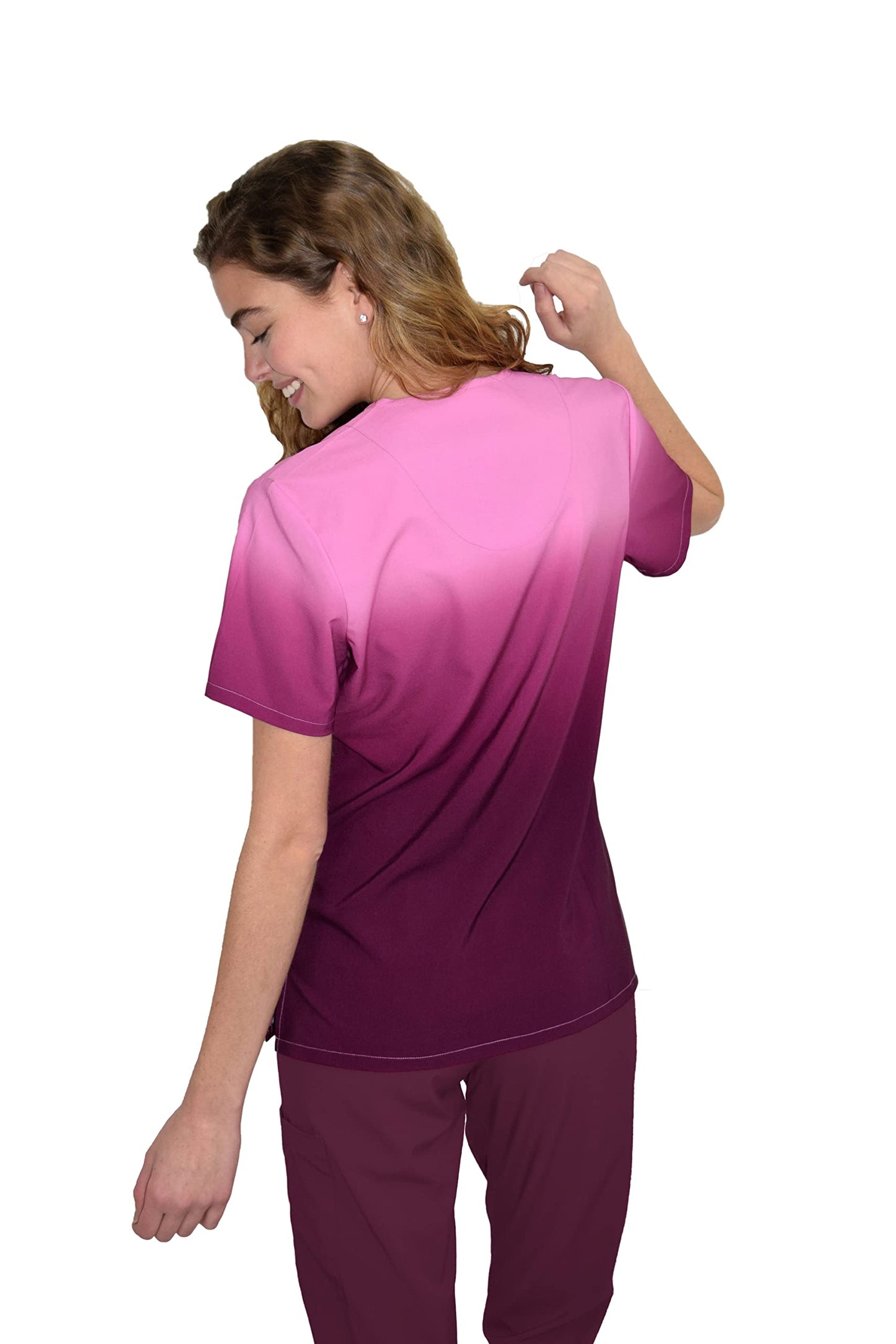 Women's Medical Nursing Uniform  Scrub  Top  Sz XLPink/Berry/ - Opticdeals