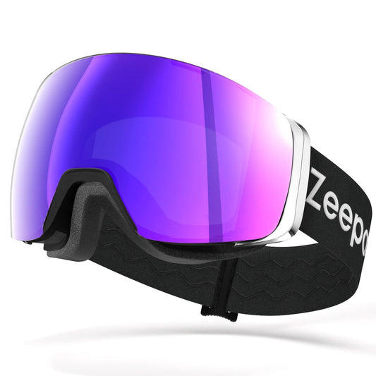 Ski Goggles - Zeepoch OTG Snowboard Goggles with UV Protection Anti Fog for Men Women Adult Teenagers - Detachable Lens,Purple - Opticdeals