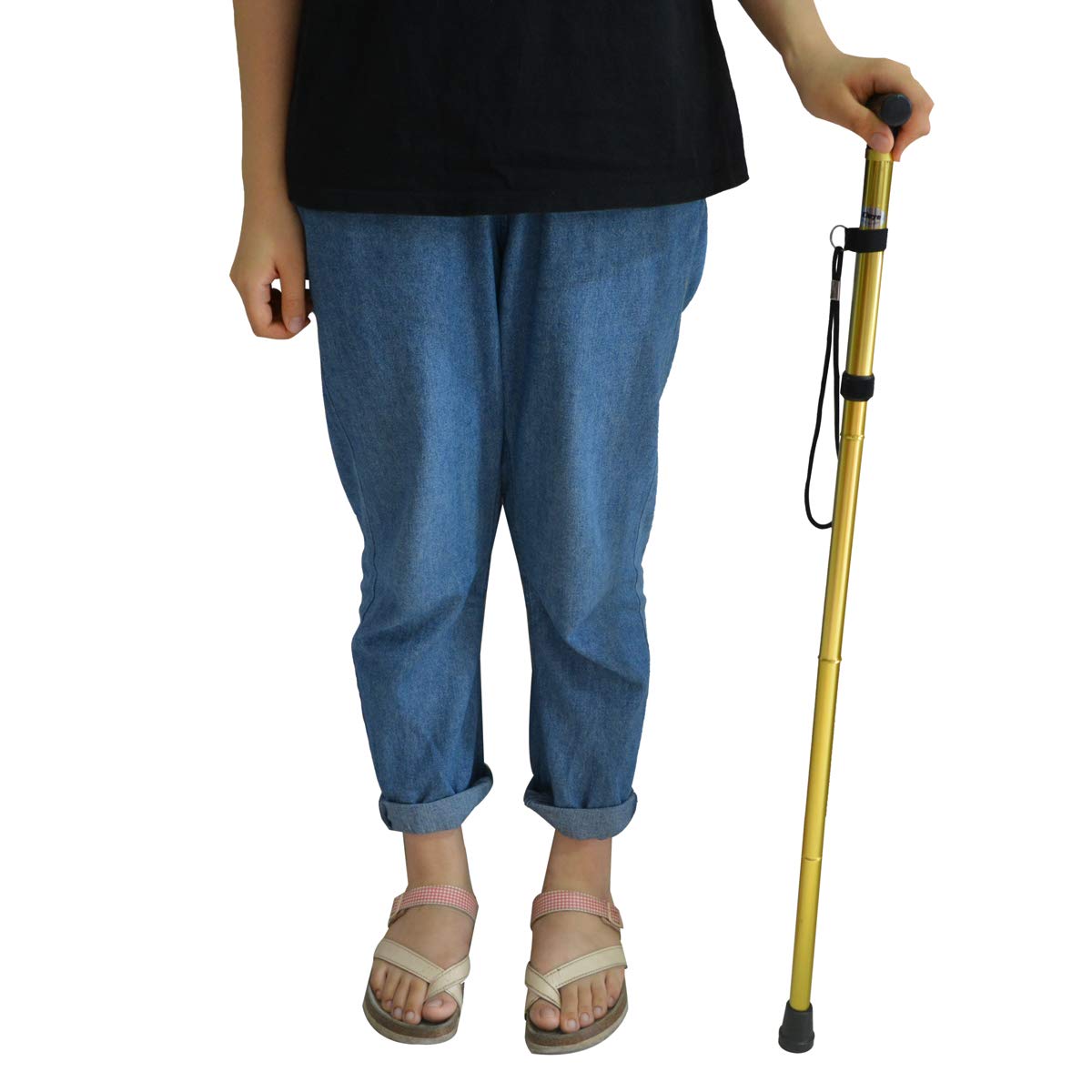 Baitaihem Adjustable Foldable Walking Cane 4 Section Aluminum Alloy Folding Walking Stick - Lightweight & Sturdy Offset Walking Stick Sleek, Comfortable T Handles(Gold) - Opticdeals