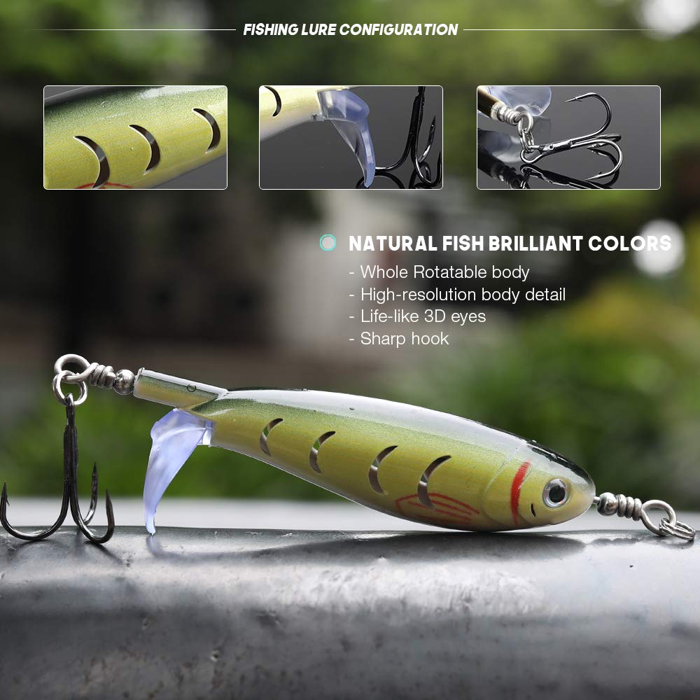 VTAVTA Fishing Lure Bass Topwater Floating Ploppers Rotating Tail Baits Freshwater Saltwater Lures for Carp Bass Pike Pack of 5 - Opticdeals