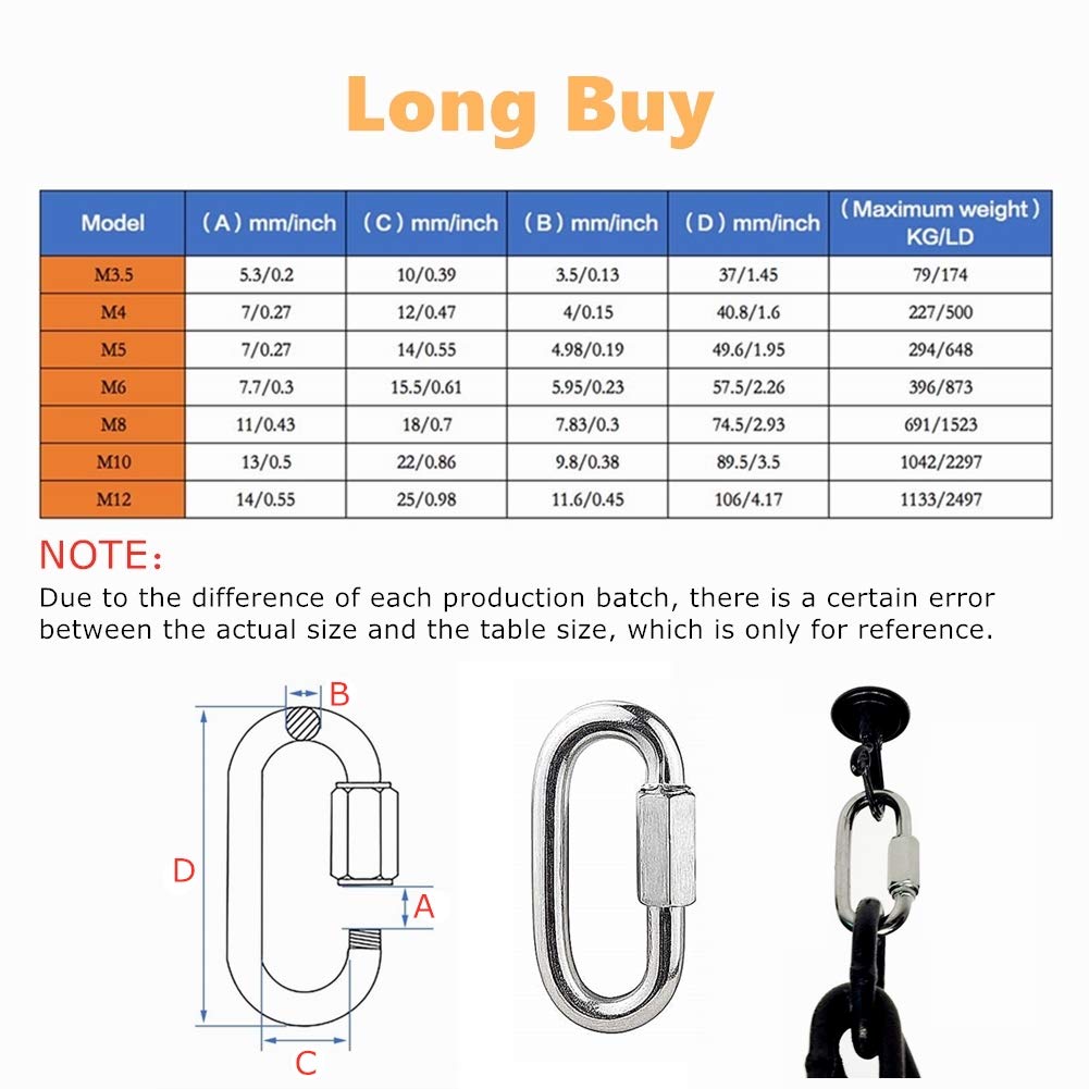 Stainless Steel D Shape Locking Carabiner1/8" 18Pack Quick Link Chain Connector - Opticdeals