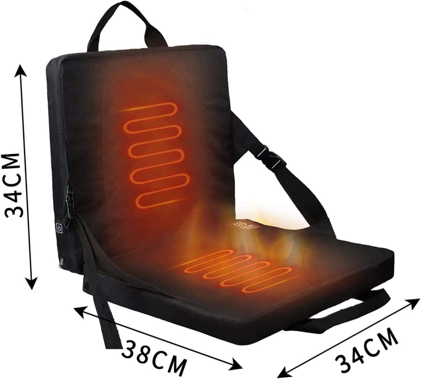 Portable Heating  Seat Cushion Pad Black,USB Multifunction Lightweight Foldable Chair with Backrest Moisture Proof for Outdoor Sports and Camping Hiking Picnic - Opticdeals