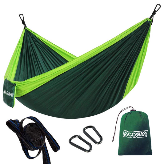 ACOWAY Hammock Camping Double, Hammock and Tree Straps, Travel Parachute Hammock Tree Straps Set of 2,Indoor Outdoor Double Hammock Backpacking for Travel, Beach, Backyard, Patio, Hiking,Green - Opticdeals