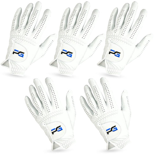 PG Golf Gloves (5 Pack) Size M/L Cabretta Leather, Premium Quality Mens Golf Gloves, Left Hand Gloves for Right Handed Golfers (Medium) - Opticdeals