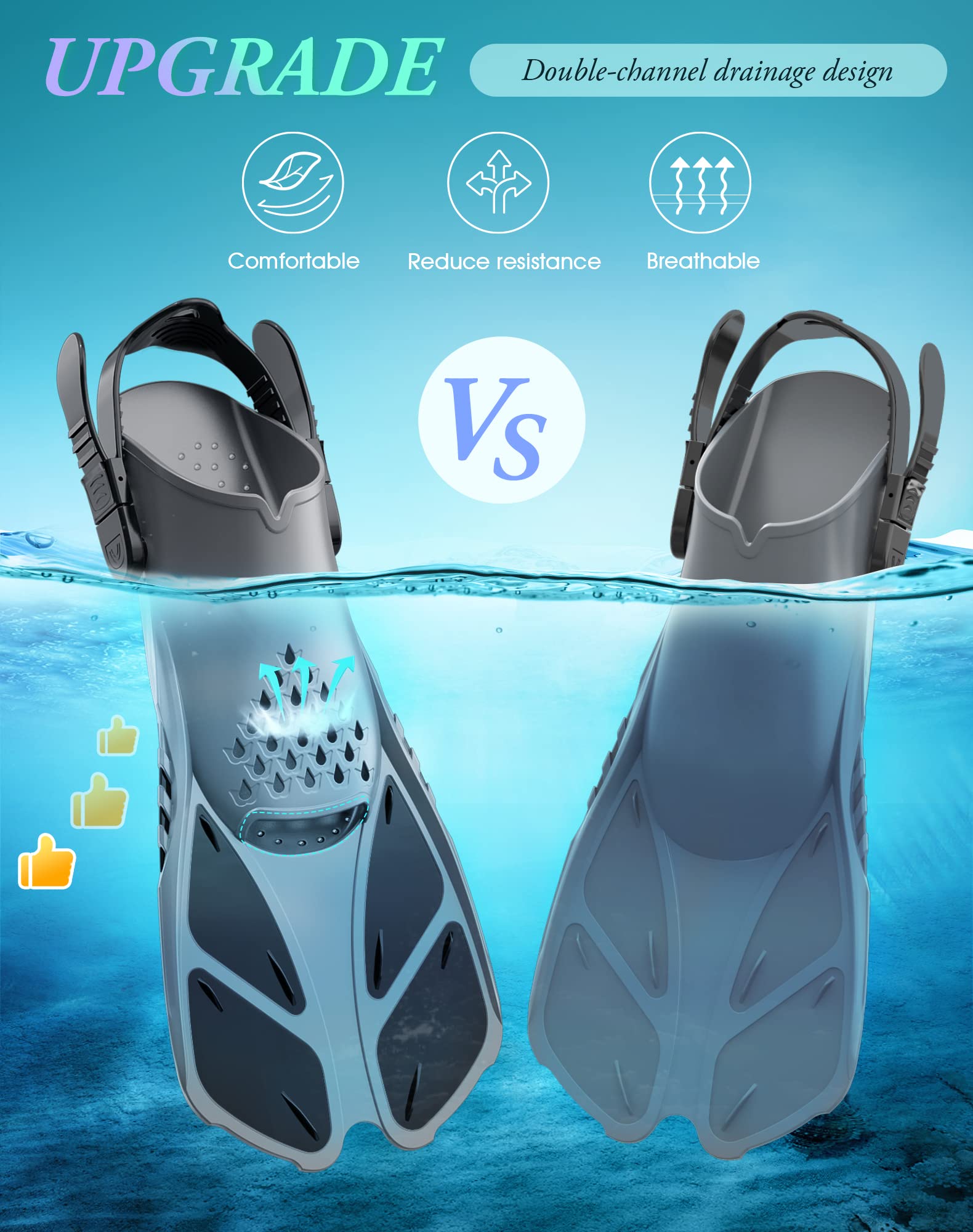 Greatever Snorkel Fins Adjustable Buckles Open Heel Swim Flippers Travel Size Short Swim Fins for Snorkeling Diving Swimming Adult Men Womens - Opticdeals