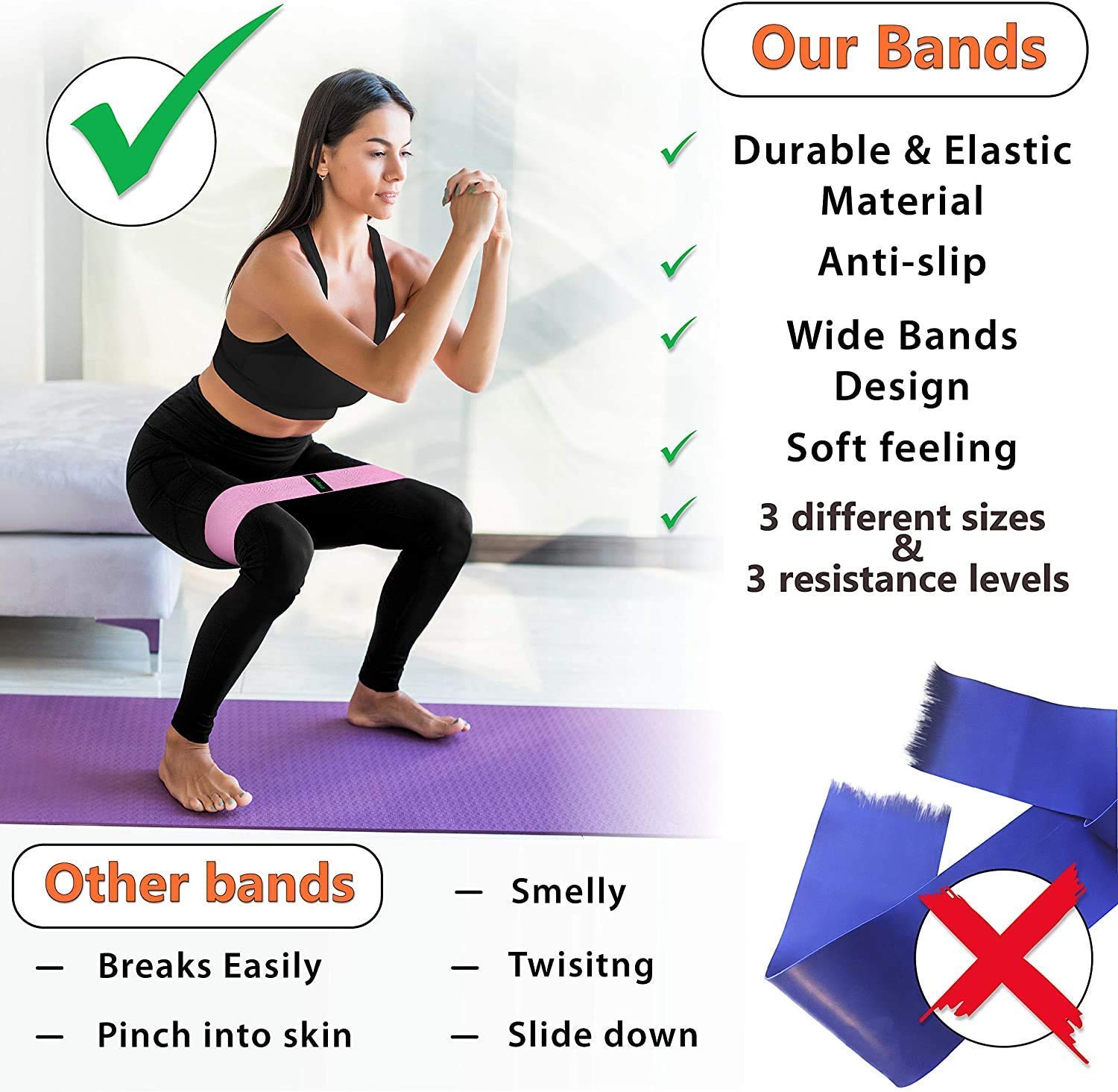 Resistance Exercise Bands for Legs and Butt | Workout Bands Booty Bands Glute Bands Loop | Non Slip Wide Elastic Stretch Circle Hip Bands for Sports Fitness Training Bands for Women - Opticdeals