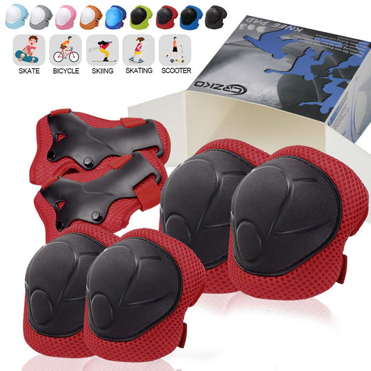 CRZKO Kids/Teenager Protective Gear, 3-15 Years Knee Pads and Elbow Pads 6 in 1 Set with Wrist Guard and Adjustable Strap for Rollerblading Skateboard Cycling Skating Bike Scooter - Opticdeals