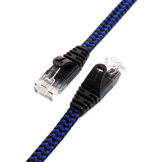 Tera Grand  Network Cable, Black/Blue, Computer Internet LAN Cable - 12 ft CAT6 10 Gigabit Ethernet Ultra Flat Braidedwith Snagless RJ45 Connectors (12 Feet) - Opticdeals