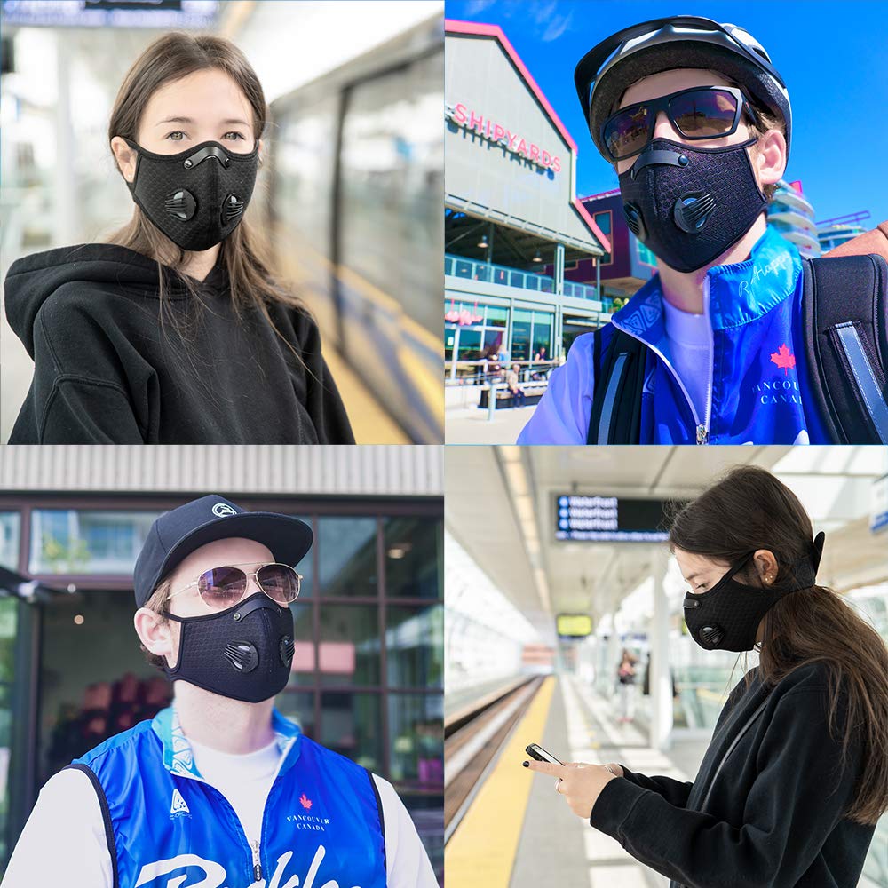 2 Adjustable Reusable Sports, Dust Face Masks  6 Replaceable Filters  2 Valves - Opticdeals