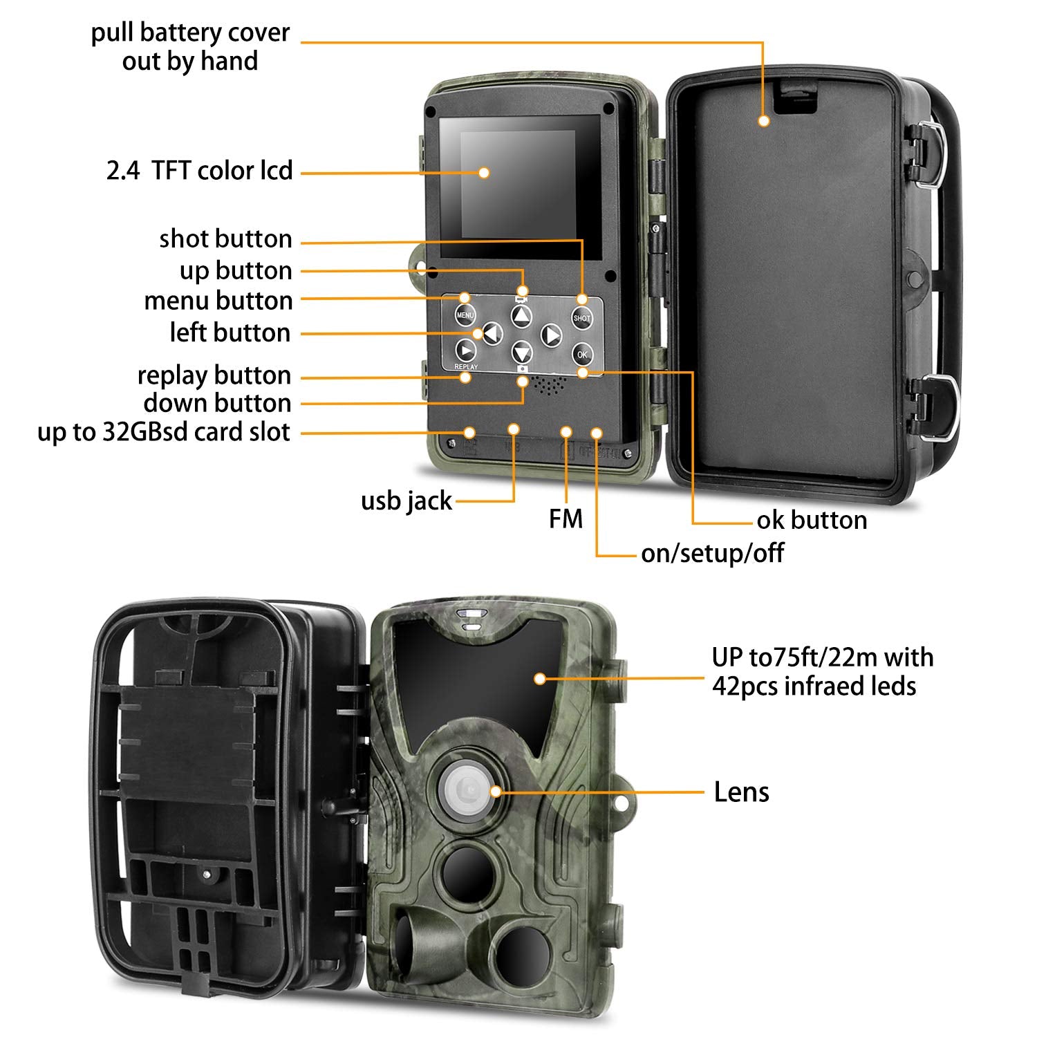 Trail Camera 16MP 1080P Full HD Hunting Camera 0.3S Trigger Time with Infrared Night Vision up to 85ft/25m IP65 Waterproof for Wildlife Animal Monitoring Home Security - Opticdeals