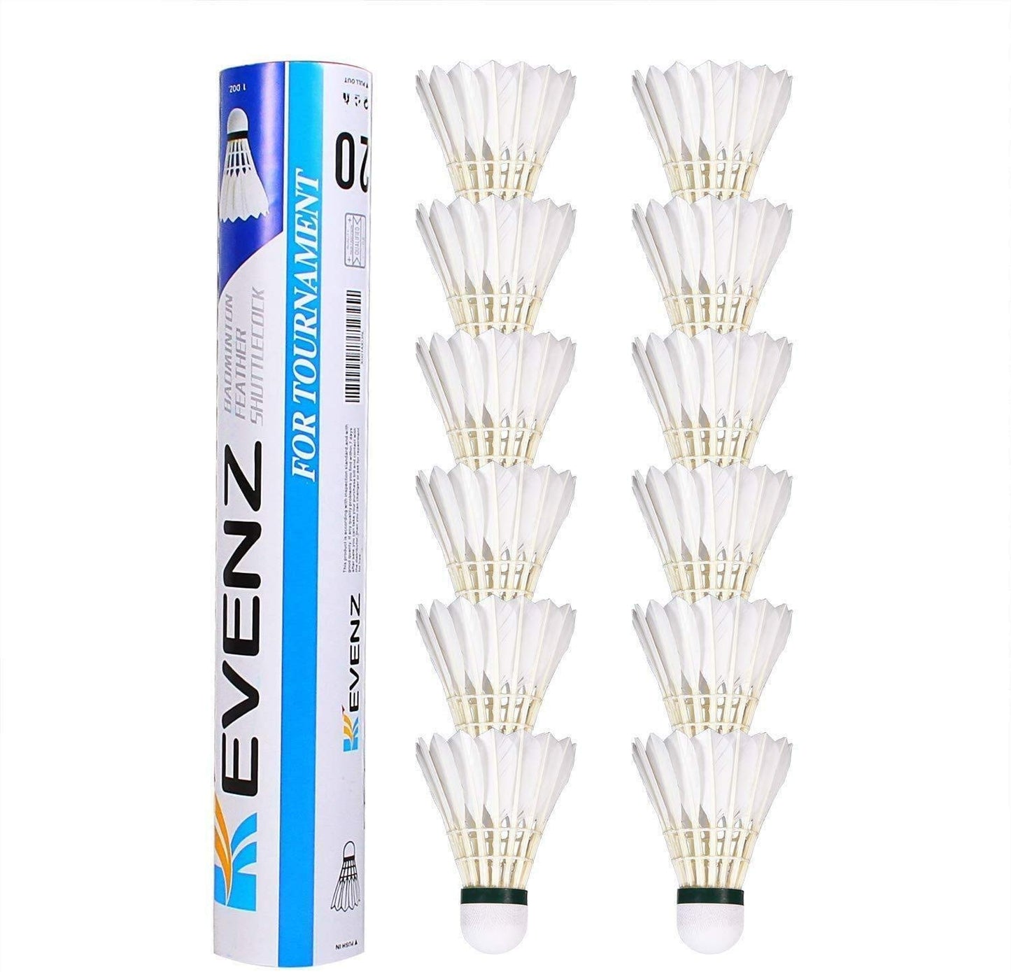 KEVENZ Goose Feather Badminton Shuttlecocks with Great Stability and Durability, High Speed Badminton Birdies,Pack of 12, White - Opticdeals