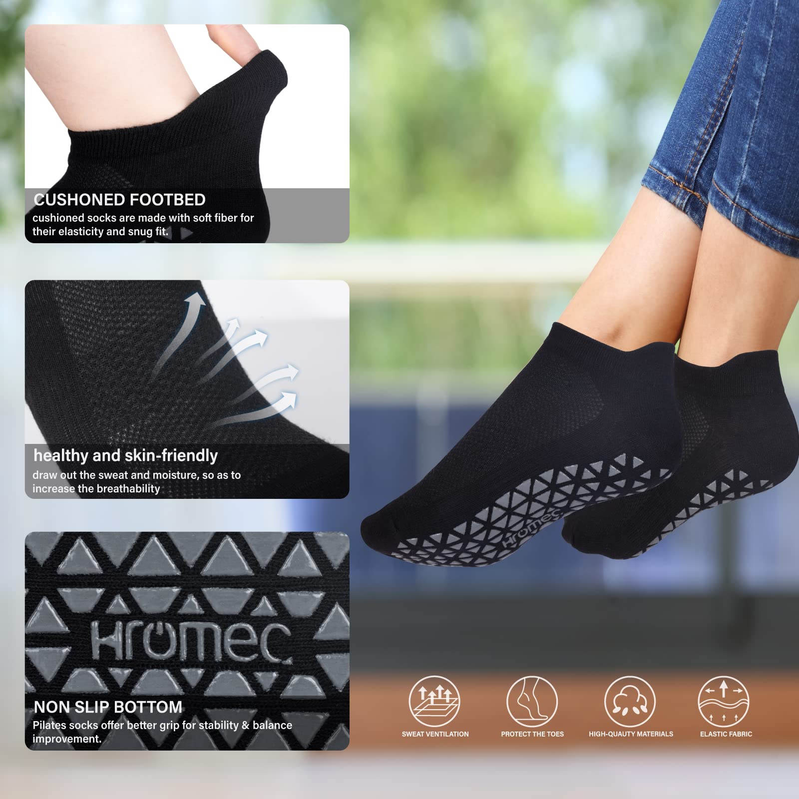 Non Slip Yoga Socks with Grips Anti Skid  Sz M Womens Shoe size 7.5  Pilates - Opticdeals