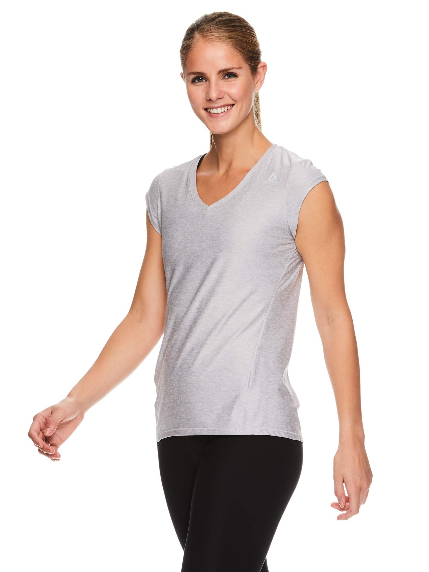 Reebok T- Shirt V-Neck  Women's Sz XL Cap Sleeve Gym  Workout Top  Heather Grey - Opticdeals