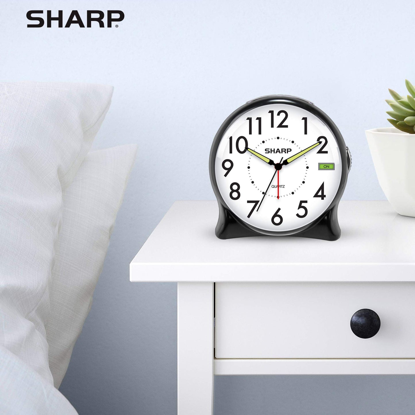 Sharp SPC127A Quartz Analog Alarm Clock (Black/White) - Opticdeals