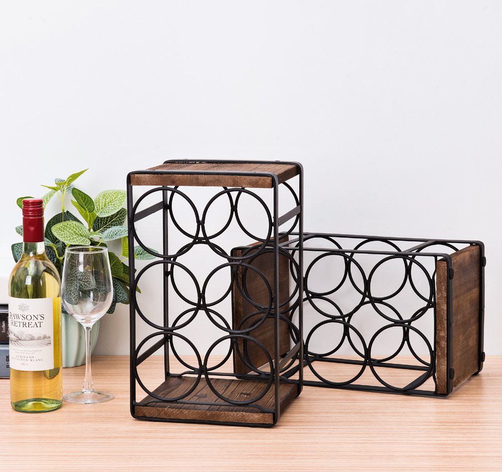 SODUKU Rustic Wood Countertop Wine Rack 6 Bottles No Need Assembly - Opticdeals