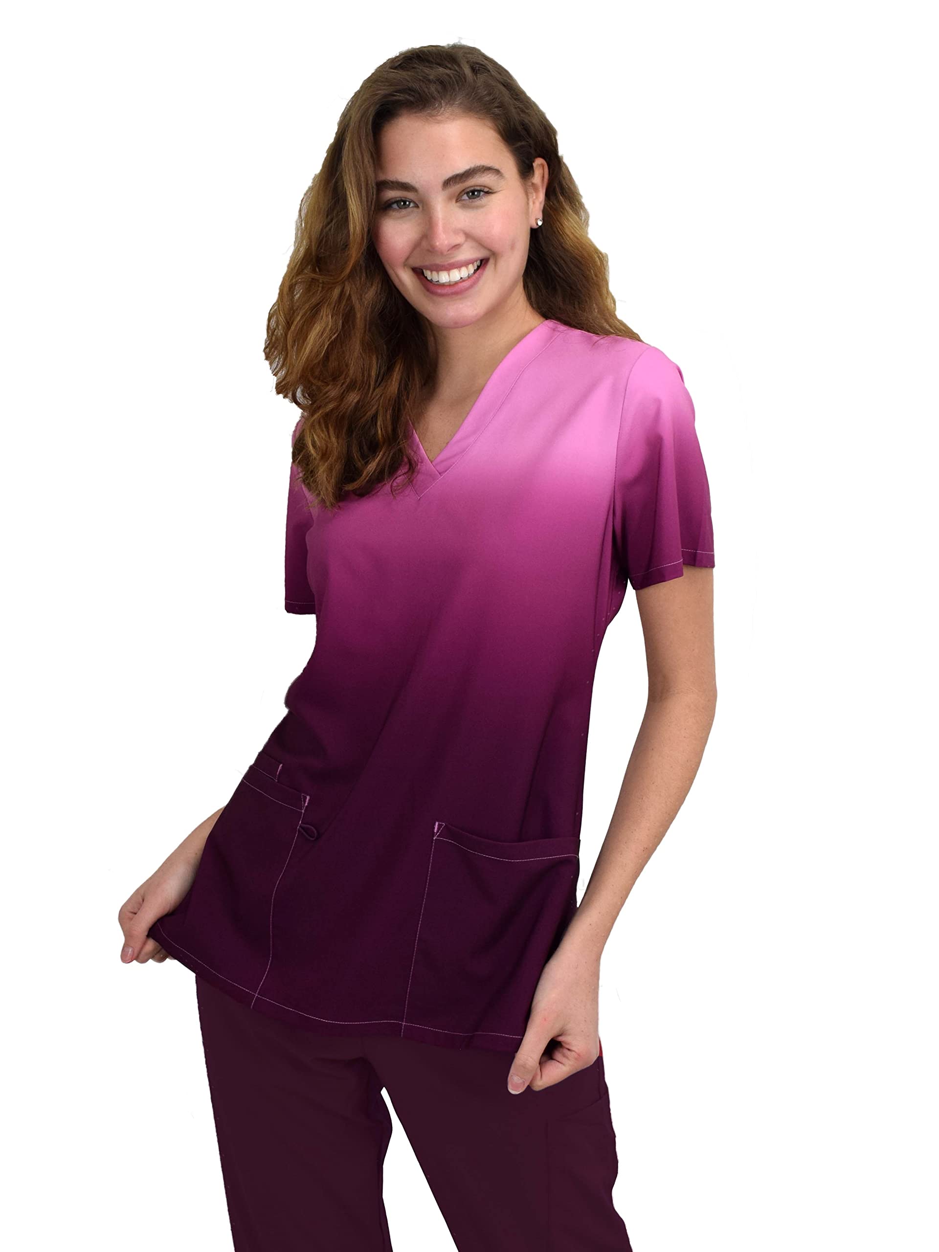 Women's Medical Nursing Uniform  Scrub  Top  Sz XLPink/Berry/ - Opticdeals