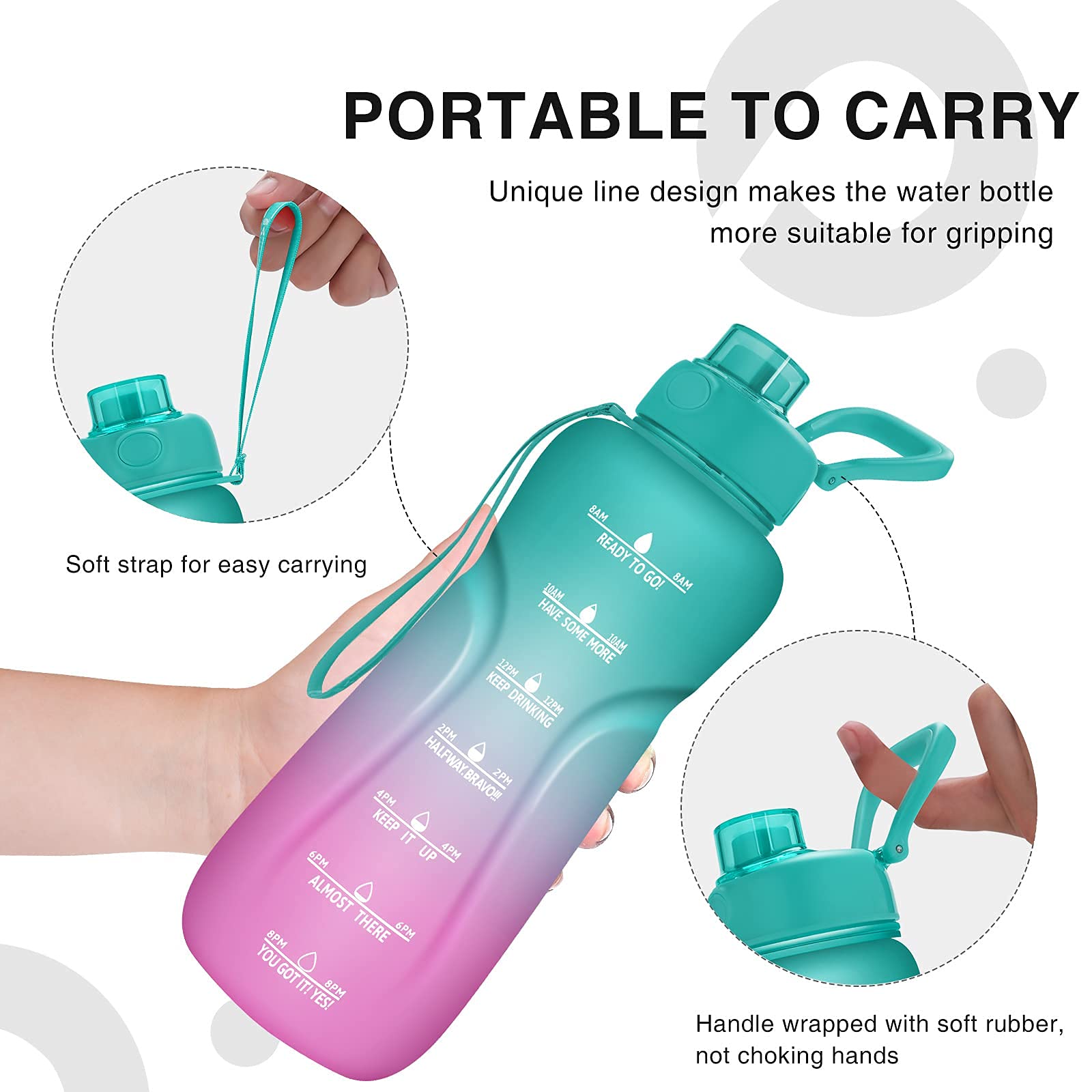 64oz Water Bottle with Straw and Dual Handle, Leakproof Tritan BPA Free Water - Opticdeals