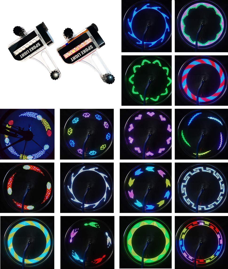 Singsinghome Bike Wheel Lights 14LED Waterproof Spoke Light Cycling Decoration Cool Bicycle Wheel Light Safety Tire Light 30 Patterns with Changing Color Auto On/Off 2 Pack - Opticdeals