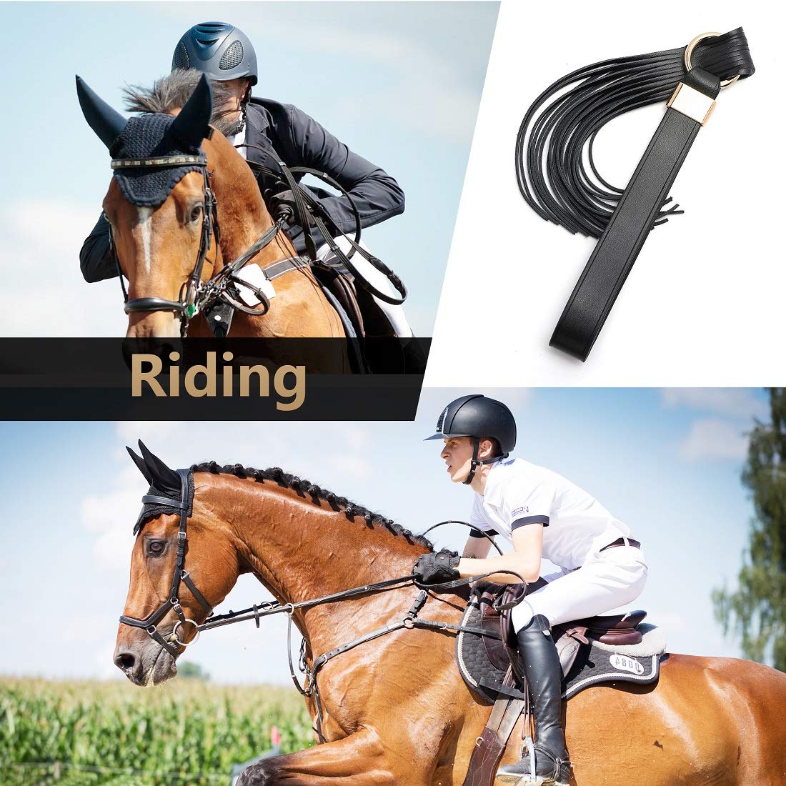 19 Inch Short Horse Riding Handle Crop English Whip Soft Genuine Leather Harness - Opticdeals