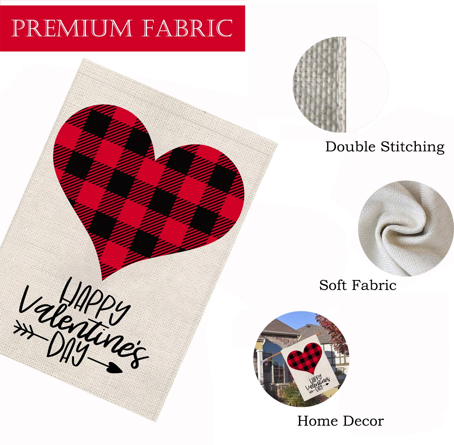 Valentine Buffalo Check Plaid Love Heart Garden Flag  28 x 40 Inch Vertical Outdoor Decorations Double Sided- Happy Valentine's Day Gift Yard Decor Home Decorative - Opticdeals