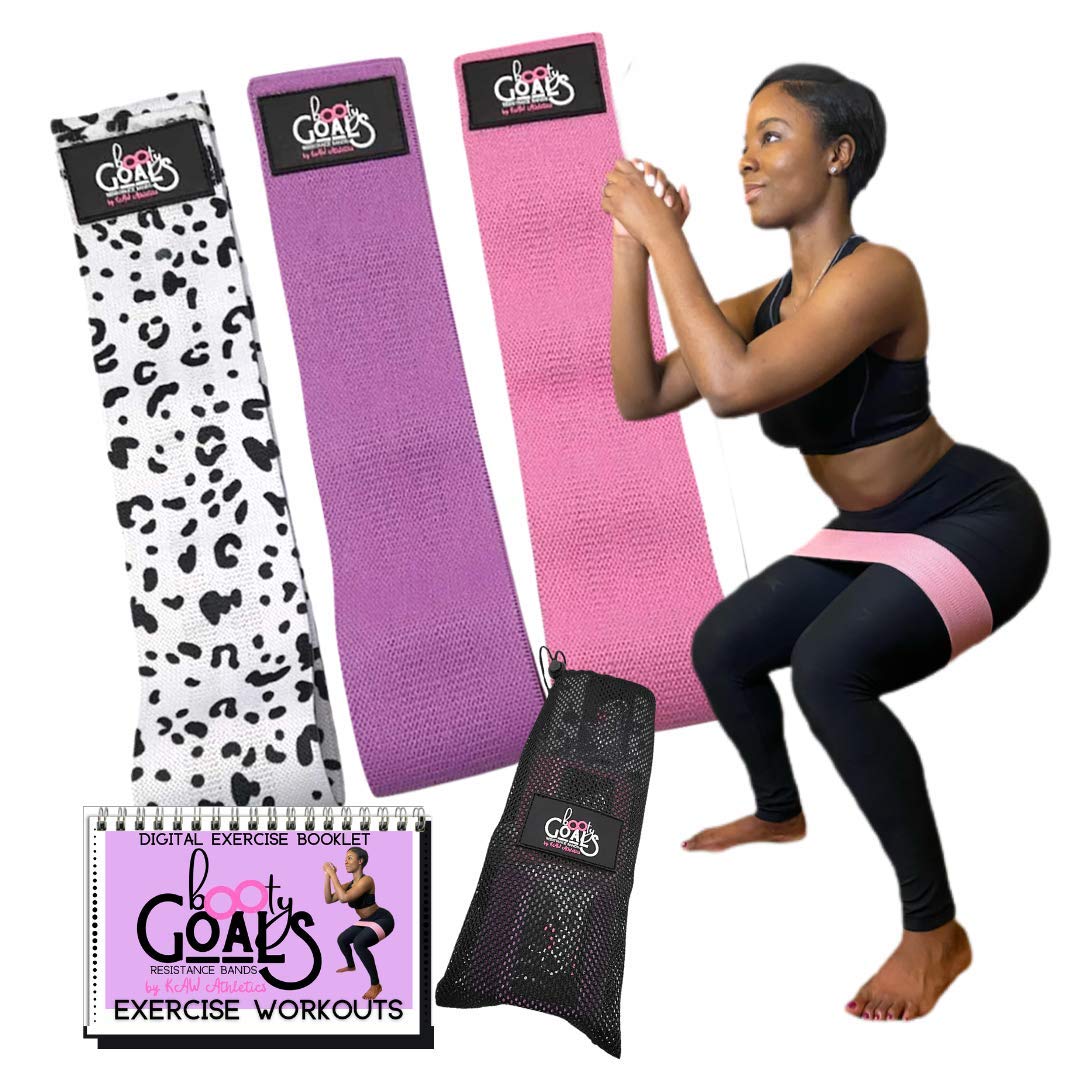 Booty Goals Resistance Bands, pink, purple, white leopard print, Medium KAW Fitness -3pc Booty Resistance Bands Set for Women Fabric Anti-Slip & Anti-Roll Booty and Legs Hip Bands Booty Bands for Woman Loop Bands for Exercise - Opticdeals