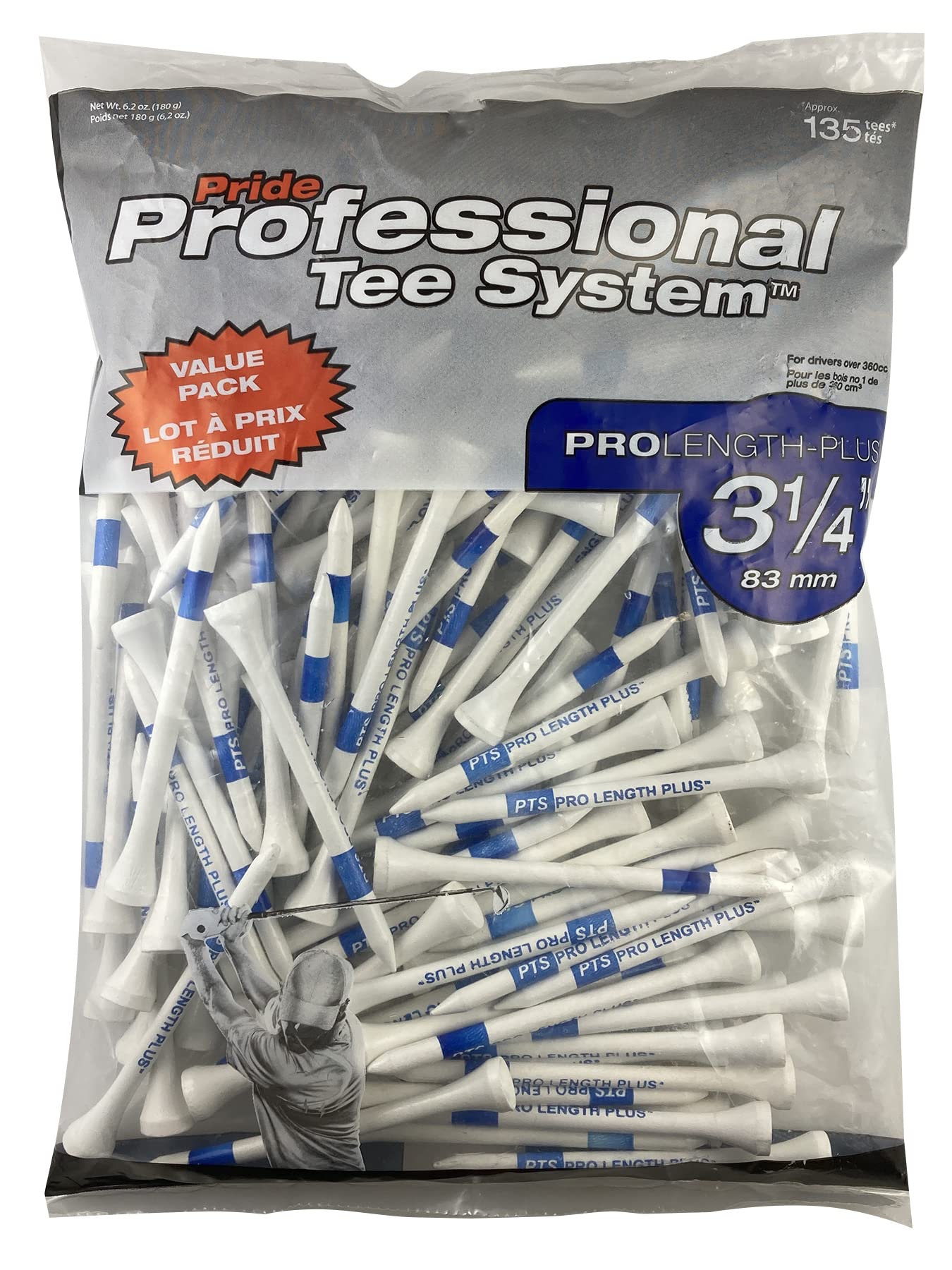 Pride Professional Tee System, 3-1/4 inch ProLength Plus Tee, 135 count, White - Opticdeals