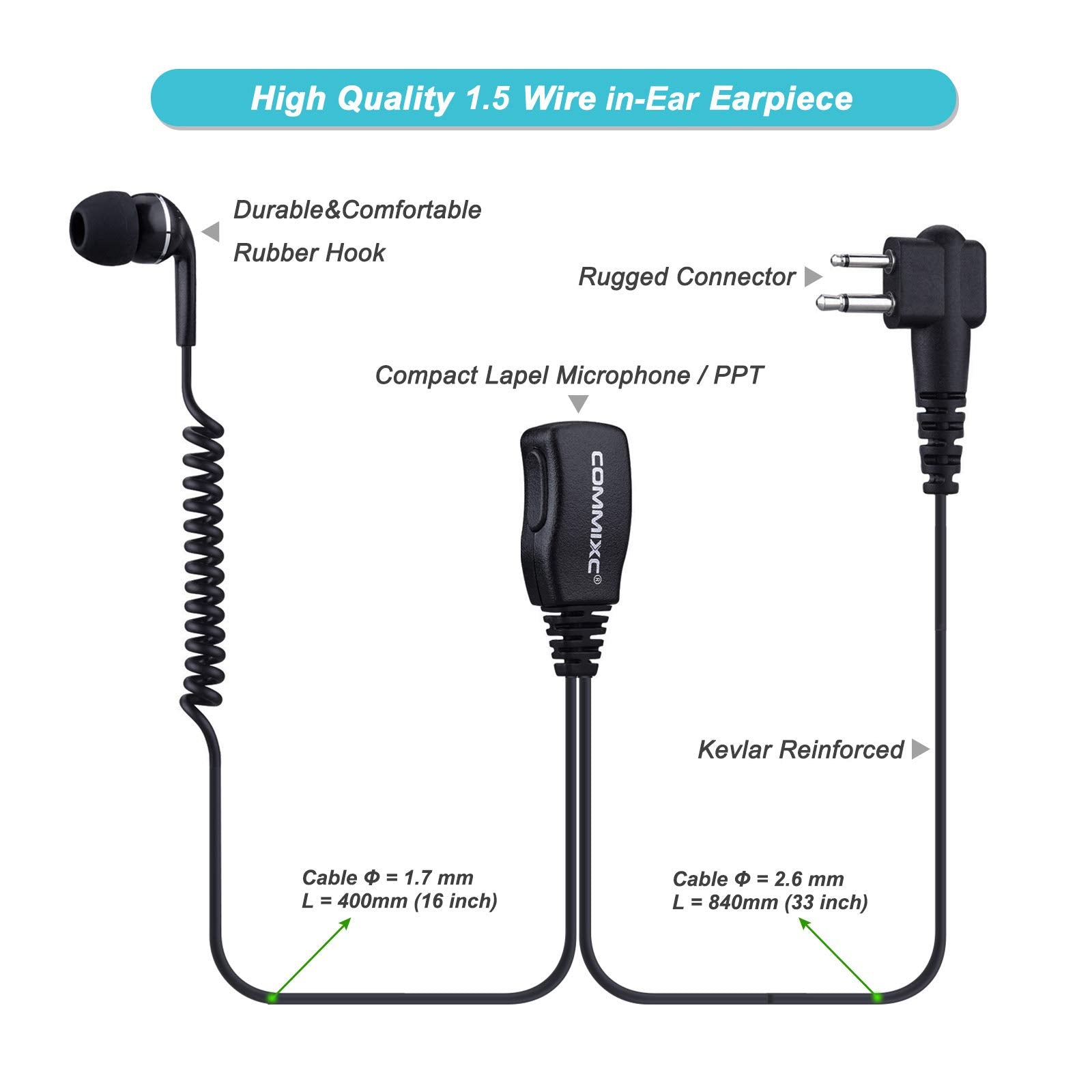 COMMIXC 2-Pack Walkie Talkie Earpiece, 2.5mm/3.5mm 2-Pin in-Ear Walkie Talkie Headset with PTT Mic, Compatible with Motorola Two-Way Radios - Opticdeals