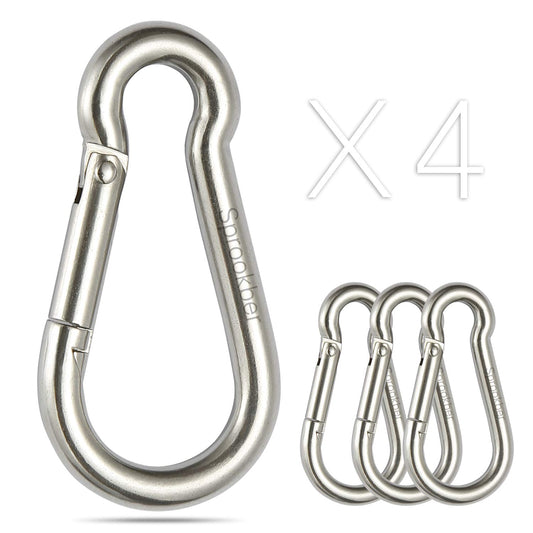 sprookber Stainless Steel Carabiner Spring Snap Hook - 304 Stainless Steel Heavy Duty Clips, Set of 4 (3.15 Inch) - Opticdeals