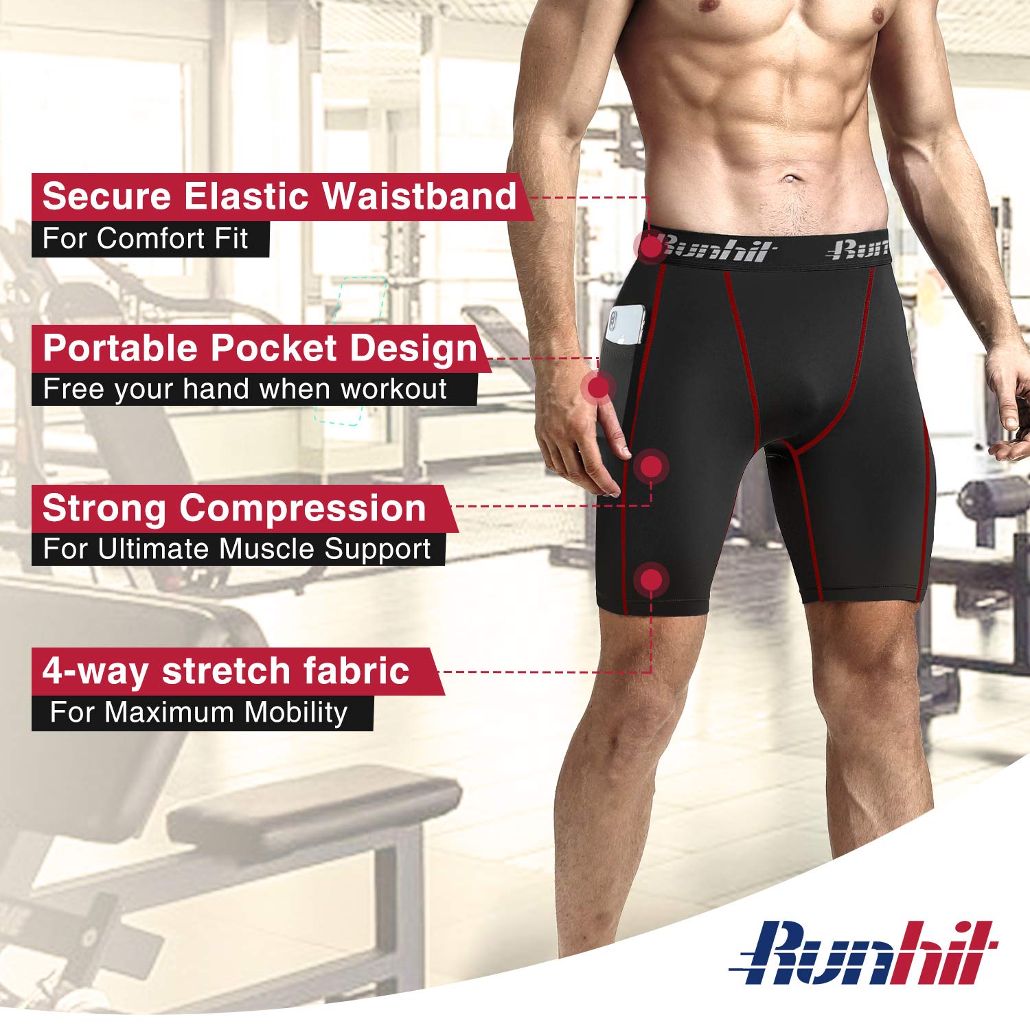 Runhit Men's Compression Shorts with Pockets(3 Pack),Tights Spandex Shorts - Opticdeals