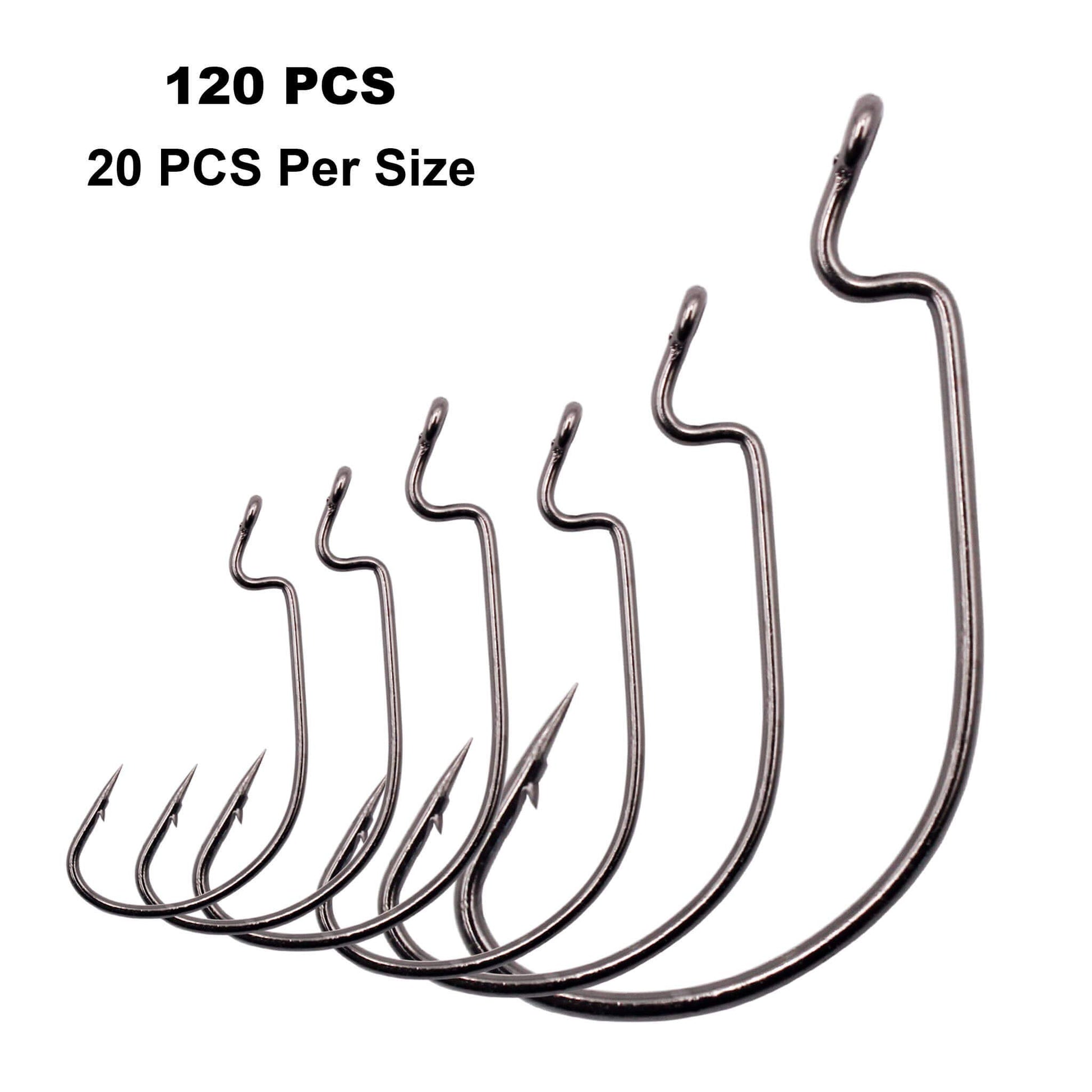 120PCS Worm Fishing Hooks High Carbon Steel Wide Gap JIG Hooks for Saltwater Freshwater with Plastic Box Packaging 2# 1# 1/0# 2/0# 3/0# 4/0# Total 6 Size (Black) - Opticdeals