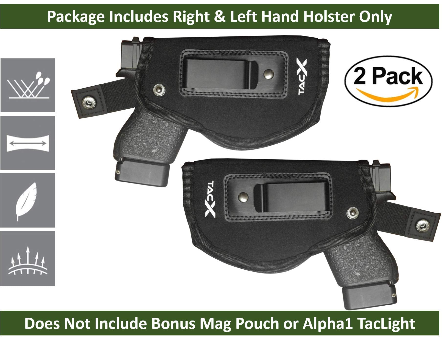 TacX Pro Gear Universal IWB Holster | Concealed Carry | Inside The Waistband Bundle | Flexible, Breathable, Neoprene | S&W M&P Shield 9/40 1911 XDS Taurus Glock (Left + Right) - Opticdeals