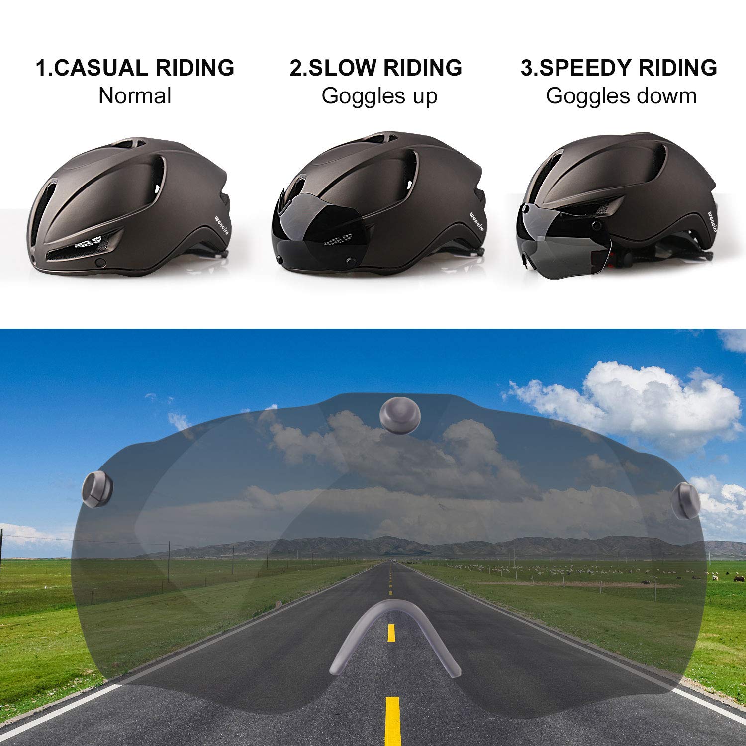 WONEIRA Bike Helmet, Bicycle Helmet with Detachable Magnetic Goggles and Rear Light for Adult Road/Biking/Mountain Cycling Helmet Men/Women - Opticdeals