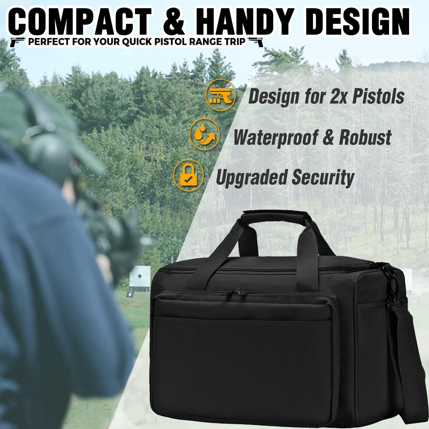 Tactical Pistol Range Bag Gun Ammo Shooting Duffle Bag Black - Opticdeals