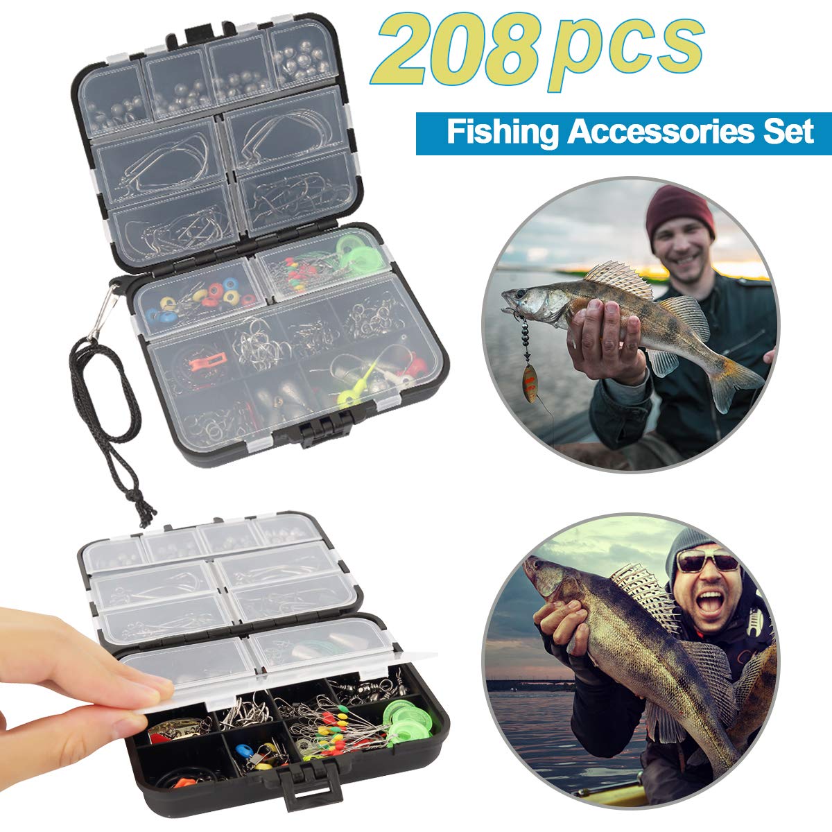 208 pcs Fishing Accessories Kit, Including Jigs Hooks, Treble Hooks, Bullet Sink - Opticdeals