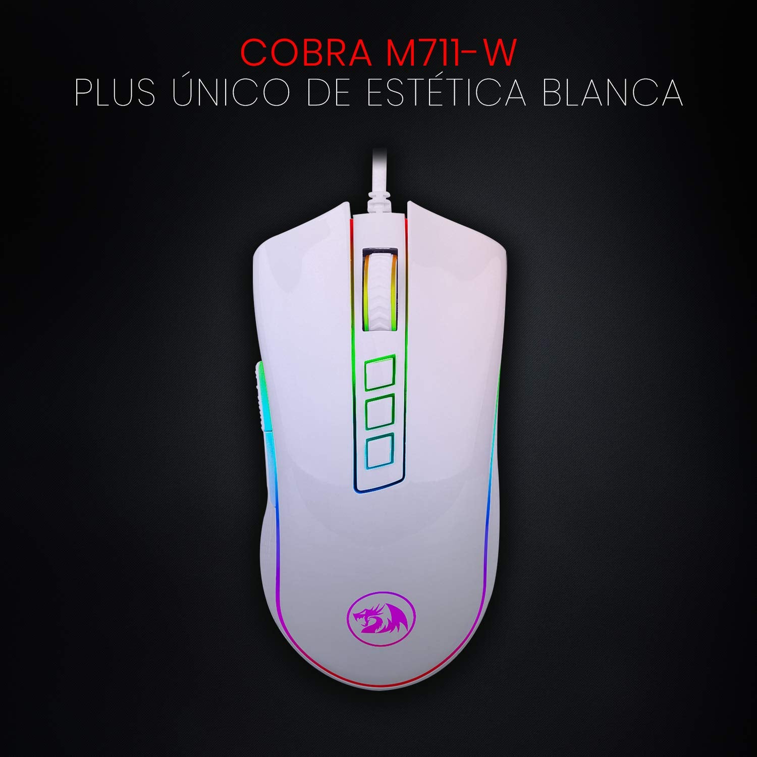 Mouse Gamer Cobra, RGB, 7 Botões, 12400DPI, Lunar White - Opticdeals