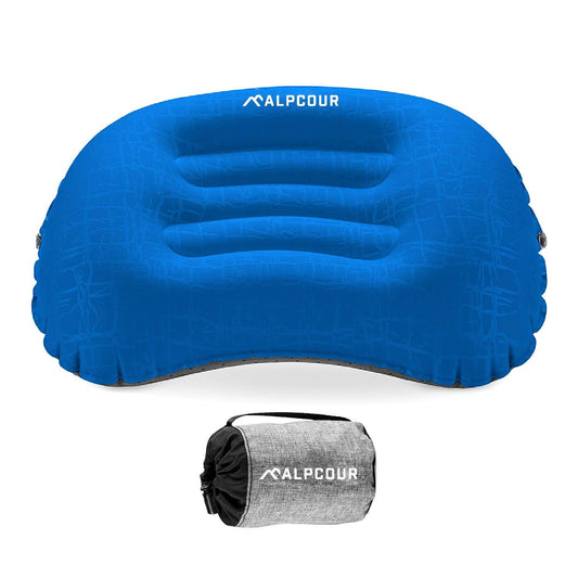 Alpcour Camping Pillow – Large, Inflatable, Ultralight Sleeping Pillow with Easy Blow Up Design, Soft Waterproof Exterior Cover and Compact Carry Case for Hiking, Backpacking, Airplane Travel & More - Opticdeals