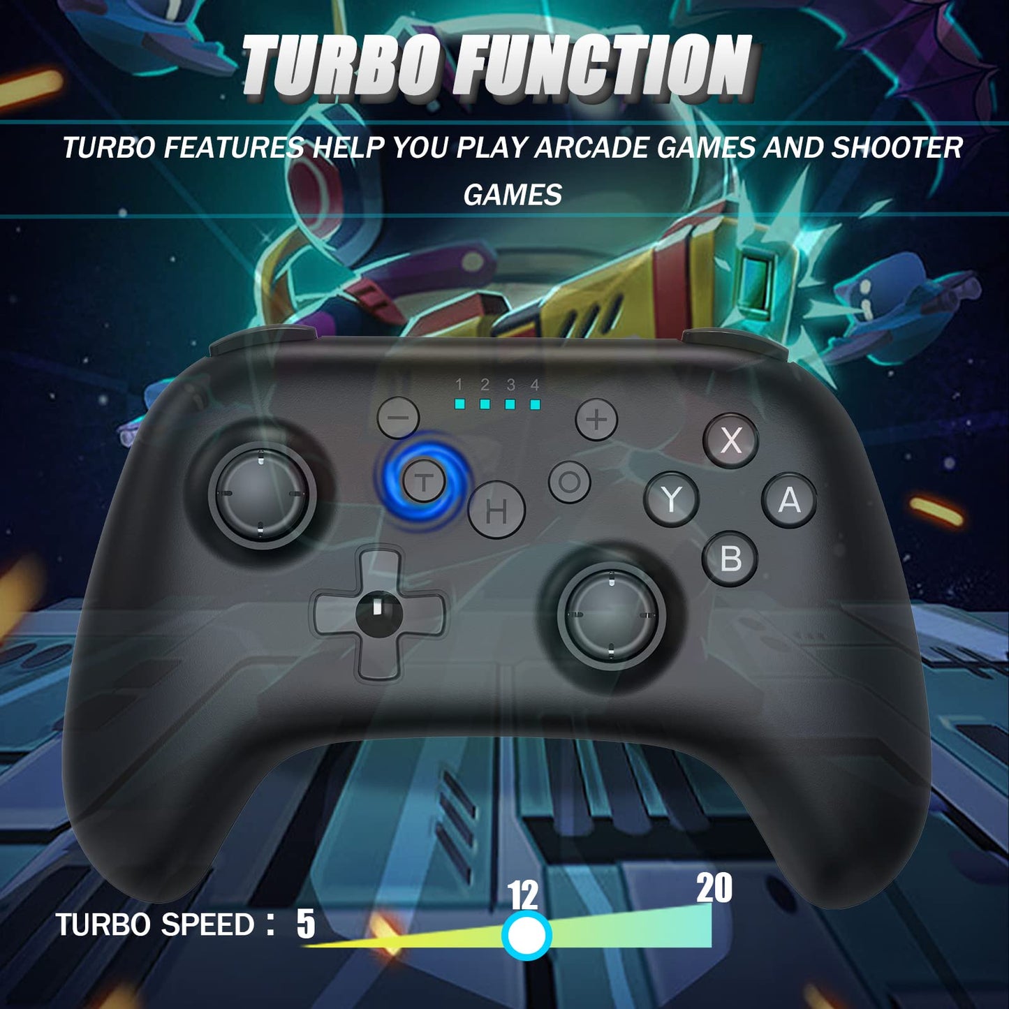 TERIOS Wireless Pro Controller Compatible with Switch,Switch Lite - Premium Joypad for Video Games - 3 Levels of Turbo Speed - NFC Technology¨-Adjustable Vibration Intensity (Blue/Red) - Opticdeals