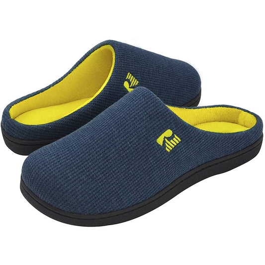 RockDove Men's Original Two-Tone Memory Foam Slipper, Size 11-12 US Men, Blue/Maize - Opticdeals