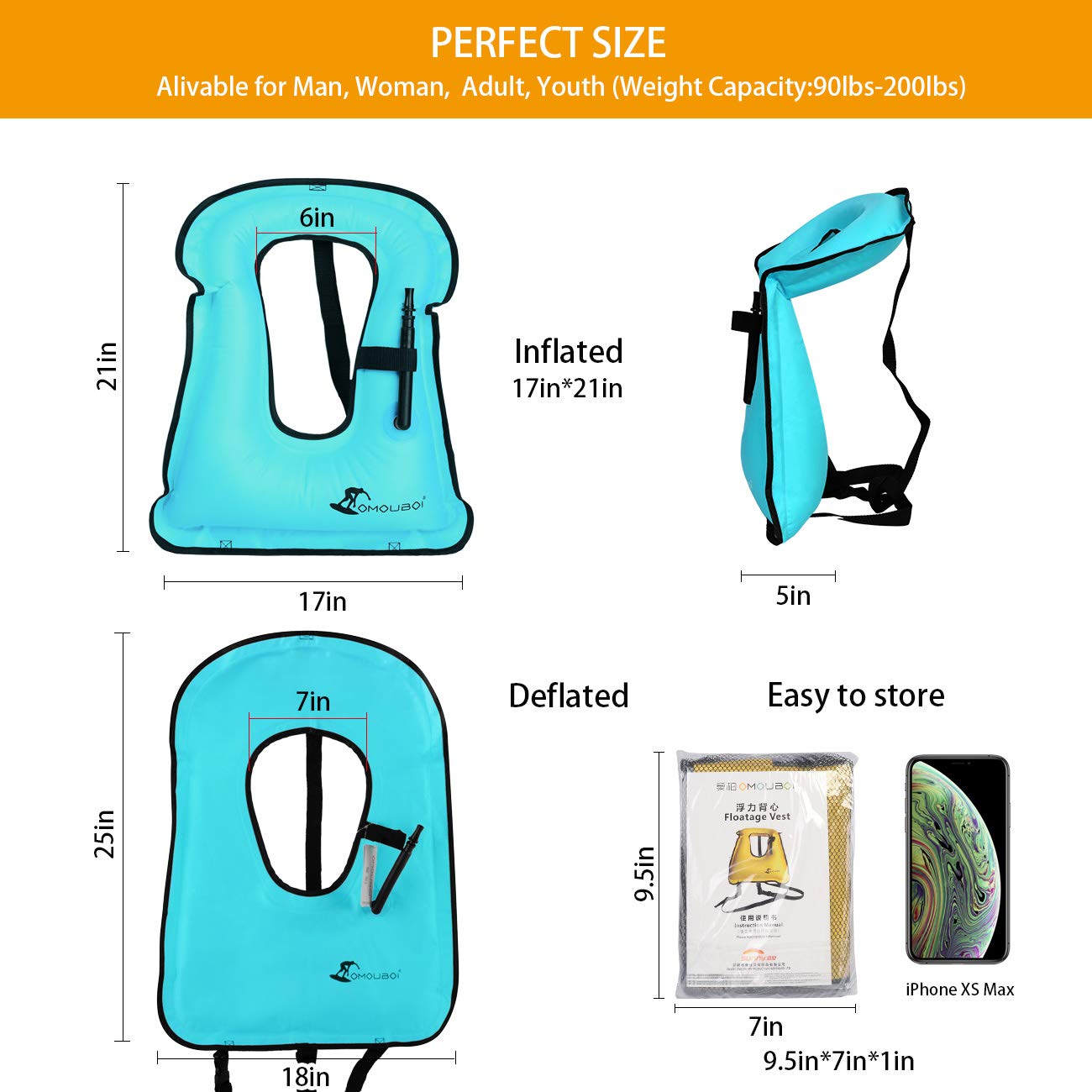 OMOUBOI Inflatable Snorkel Vest for Adults Women Men, Snorkeling Jackets Vests - Opticdeals